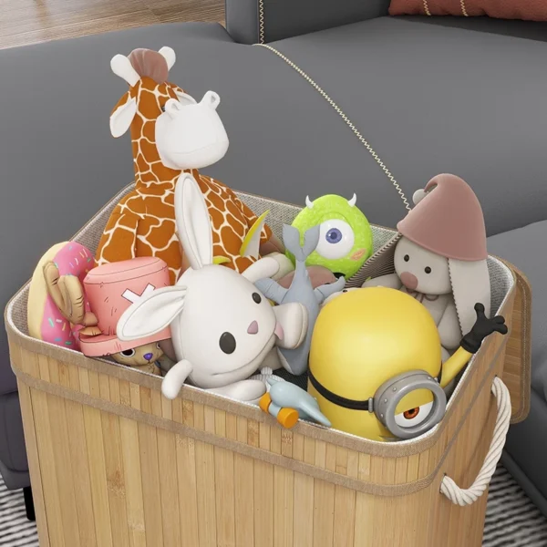 Laundry Basket with Lid Bamboo Foldable Hand woven Dirty Clothes Toy Storage Box