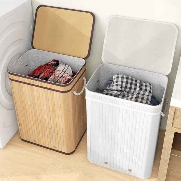 Laundry Basket with Lid Bamboo Foldable Hand woven Dirty Clothes Toy Storage Box