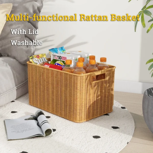 PP Rattan Basket Washable Snack Organizer Box Toys Bathroom Handmade Bakul