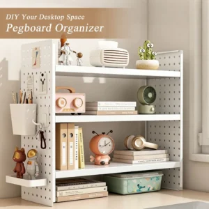 cn-11134207-820l4-mpakwzv2vx8gd4.webp Metal Desktop Organizer Storage Rack with Pegboard White 2 3 Tier
