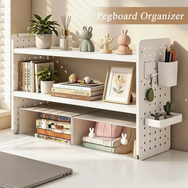 cn-11134207-820l4-mpakwzv4kbnx23.webp Metal Desktop Organizer Storage Rack with Pegboard White 2 3 Tier