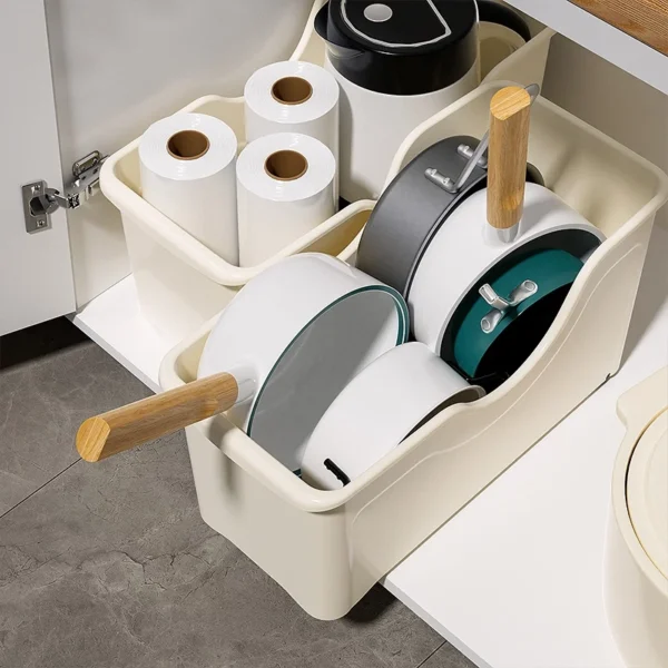 cn-11134207-820l4-mpbplj3puscr05.webp Kitchen Pot Storage Organizer Under Sink Plastic Storage Bin Slanted Cookware Pan Holder for Cabinet Kitchen Utensils