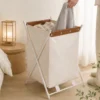 cn-11134207-820l4-mqwteyegekn464.webp Oxford Fabric Laundry Basket with Leather Handle X Frame Metal Rack Bakul Baju Lipat