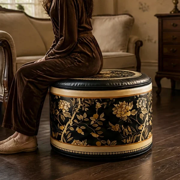 cn-11134207-820l4-mrlbfln833es8f.webp Chinese Style Black Gold Multifunctional Dressing Table Changing Shoes Low Stool Storage Sofa Foot Lazy Stool Children s Fabric Soft Stool Storage Two in One