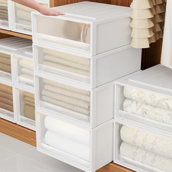 cn-11134207-820l4-mseyjjsab1tz82.webp Clear Stackable Drawer Storage Box Large Capacity Space Saving Wardrobe Organizer for Clothes Blankets