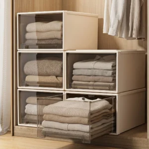 cn-11134207-820l4-msf6nvqb5amcd1.webp Stackable Drawer Storage Box Semi Transparent Flip Top Plastic Storage Bin Large Capacity Wardrobe Organizer for Clothes Bedding Closet Bedroom Home Storage