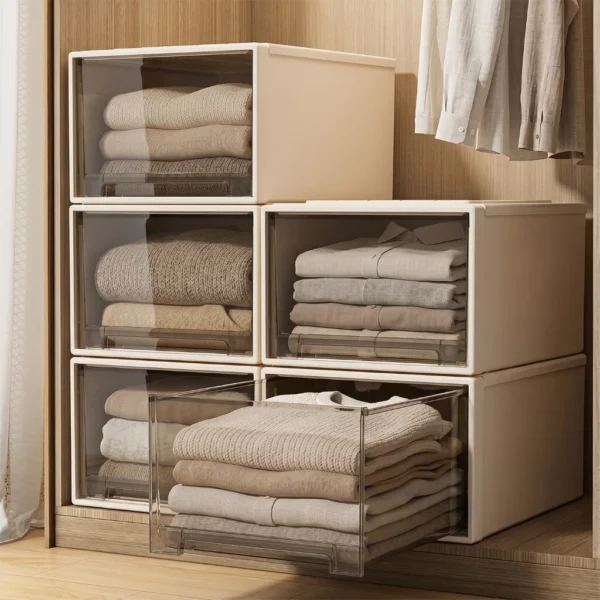 cn-11134207-820l4-msf6nvqb5amcd1.webp Stackable Drawer Storage Box Semi Transparent Flip Top Plastic Storage Bin Large Capacity Wardrobe Organizer for Clothes Bedding Closet Bedroom Home Storage