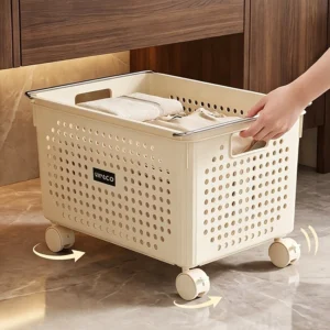 cn-11134207-820l4-msjonu8n3yfd54.webp Large Ventilated Storage Basket Heavy Thick Plastic Rolling Laundry Bin With Wheels Handles for Bathroom Wardrobe Home