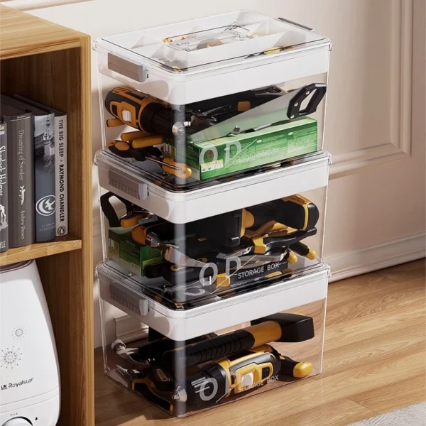 cn-11134207-820l4-msntxgw6eps773.webp Thickened PET Storage Box With Removable Divider Tray Double Layer Tool Organizer Box With Compartments Transparent Hardware Parts Container With Lock Lid For Household Hardware Sundries
