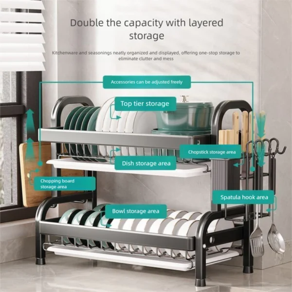 Stainless Steel Dish Drainer Rack Rak Pinggan Mangkuk Dapur Kitchen Sink Storage Organizer Rustproof 2 3 Tier