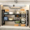 Expandable Stainless Steel Under Sink Organizer Rak Serbaguna Dapur Sinki Kitchen Bathroom Storage Shelf Easy to Clean