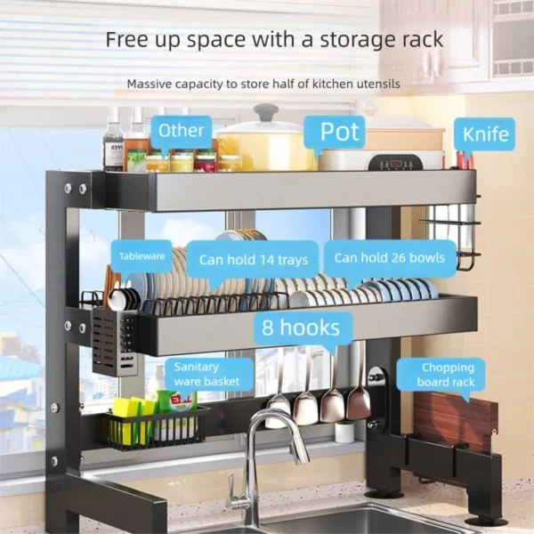 my-11134207-820ld-ms120iaitpfo34.webp Over the Sink Dish Rack Rak Pinggan Sinki Mangkuk Kecil Compact Kitchen Drying Drainer Organizer