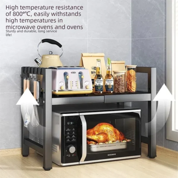my-11134207-820le-mqr16tshiccj41.webp Multifunctional Microwave Oven Rack Adjustable Iron Kitchen Storage Shelf Stand for Rice Cooker Oven