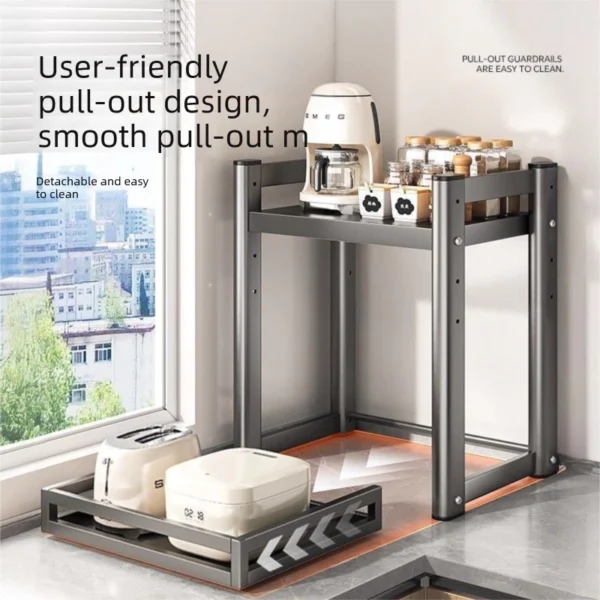 Pull Out Microwave Oven Rack  Stainless Steel Kitchen Organizer Multi Functional Storage Table for Rice Cooker Rak Dapur