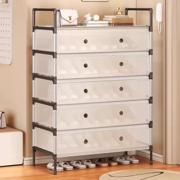 my-11134207-820lh-mqrgpoaj2nsw04.webp Dustproof Shoe Rack Multi Layer Plastic Shoe Cabinet Stackable Space Saving Organizer 3 4 5 6 7 Layers