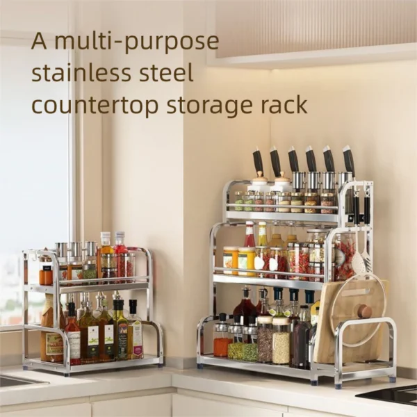 my-11134207-820lh-mqriex7su0w34b.webp 2 3 Tier Stainless Steel Spice Rack Knife Holder Kitchen Condiment Seasoning Storage Organizer Rak Rempah Dapur