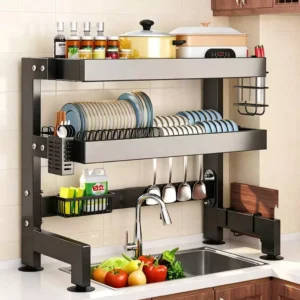 Over the Sink Dish Rack Rak Pinggan Sinki Mangkuk Kecil Compact Kitchen Drying Drainer Organizer