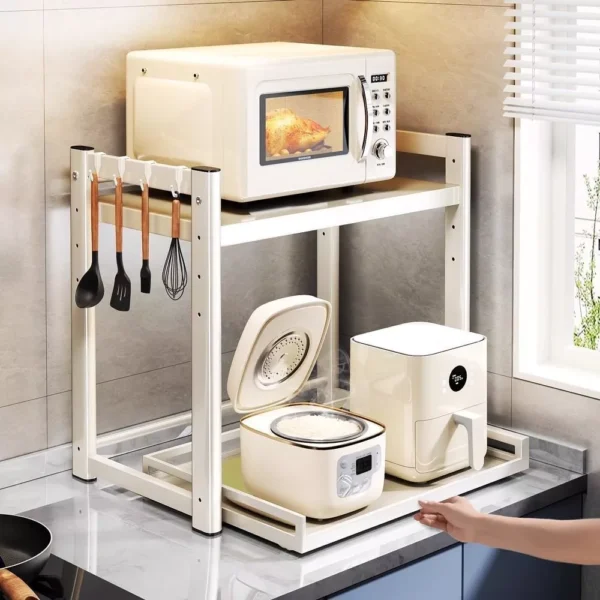 Pull out Microwave Rack Rice Cooker Stand Countertop Kitchen Organizer for Oven Appliances Space Saving Storage Shelf