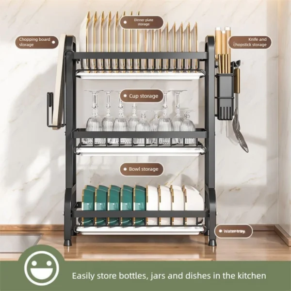 Rak Pinggan Dapur Stainless Steel Dish Rack Kitchen Utensil Holder Knife Holder Storage Shelf Organizer
