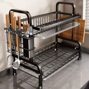 sg-11134201-825ay-mrjnz7lz1w5d97.webp Rak Pinggan Dapur Stainless Steel Dish Rack Kitchen Utensil Holder Knife Holder Storage Shelf Organizer