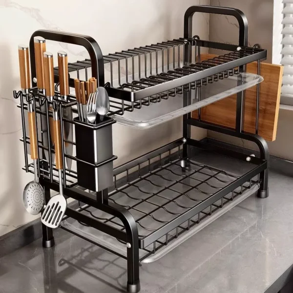 Rak Pinggan Dapur Stainless Steel Dish Rack Kitchen Utensil Holder Knife Holder Storage Shelf Organizer